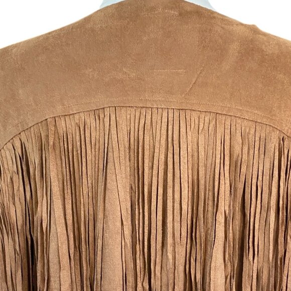 Vocal Faux Suede Western Fringe Jacket Camel Cowgirl Hippie Boho Festival-XL - Picture 10 of 12